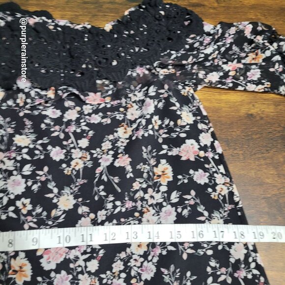 WHBM Floral Chiffon Ruffle Crochet Lace Top 1X Sheer Flutter Sleeve Ethereal - Picture 9 of 14